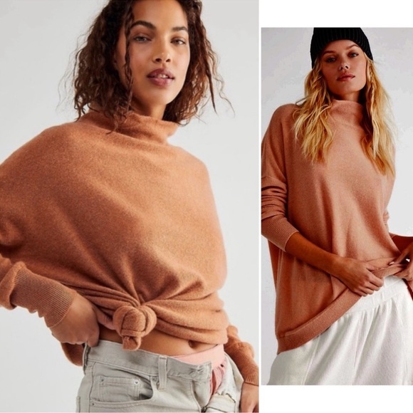 Free People Ottoman 100% Cashmere Tunic Mock Neck Camel Small - Picture 1 of 10